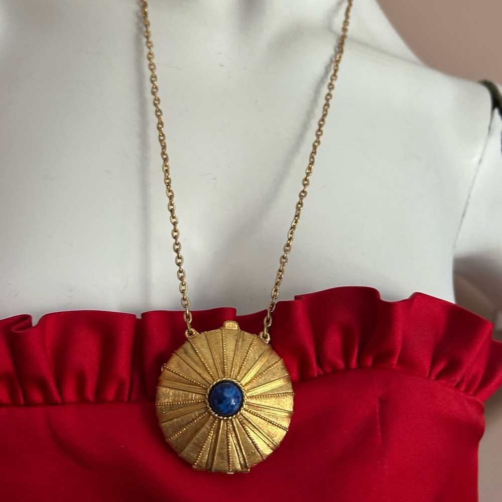 ESTEE LAUDER locket Gold Pendant Necklace with Blue Accent